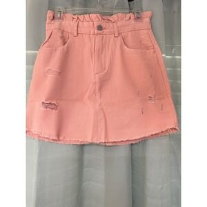 HAYDEN LOS ANGELES Pink Denim Ruffle Waist Distressed Mini Skirt Women's Size S